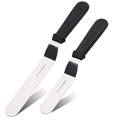 Angled Icing Spatula, Stainless Steel Offset Spatula, Cake Spatula Set of 2 Black 6, 8 inch Blade - color: Black