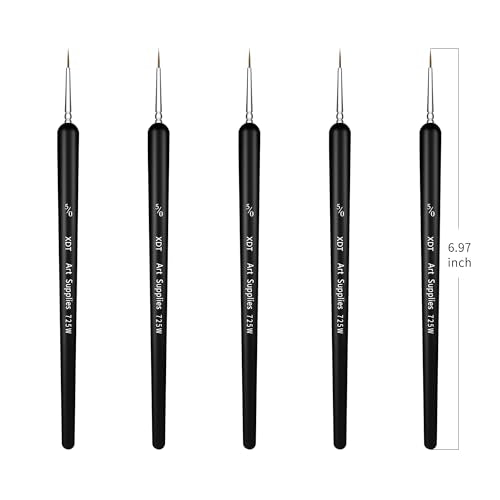 XDT#725 Tiny Detail Artist Paint Brush 5 Piece Set, Fine Pointed Tip Paint Brush #00000 for Micro Painting, Nail Model Acrylic Oil Watercolor