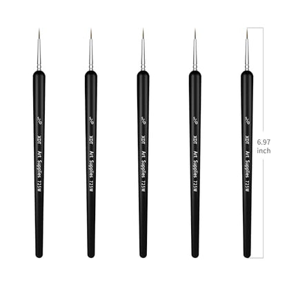 XDT#725 Tiny Detail Artist Paint Brush 5 Piece Set, Fine Pointed Tip Paint Brush #00000 for Micro Painting, Nail Model Acrylic Oil Watercolor