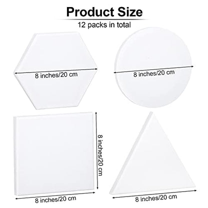 Aodaer 12 Pieces Stretched Canvas for Painting 8 Inch Blank Canvas Panels Triangle Square Hexagon Round Shape Canvases Boards Art Supplies for Acrylic Pouring Oil Painting - size: 8 Inch