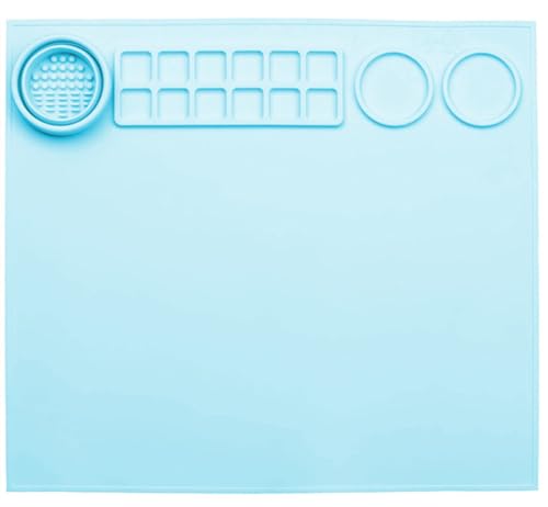 Silicone Painting Mat Art Mat with Cup Craft Paint Brush Cleaner Tool Artist for Kids Gift Clay DIY Creations Paint Tray Palette Craft Mats to Protect Table for Work Art Supplies (Blue) - color: Blue