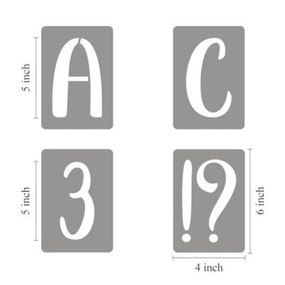 5 Inch Letter Stencils for Painting - 42 Pack Alphabet Letter Number Templates with Signs, Reusable Plastic Alphabet Stencils for Chalkboard Fabric Rock Wood Crafts Painting - size: 5 Inch