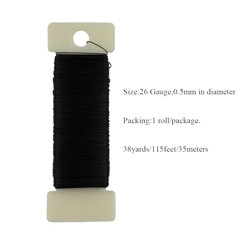 HAHIYO 26Gauge Black Metal Floral Wire - 1 Roll, 38 Yards (115 Feet) - Flexible Paddle Wire for Craft, Christmas Wreath, Flower Arrangement, Bouquet Wrapping, Wedding, DIY - color: Black, size: 26Gauge-1P/38Yards