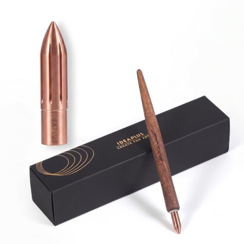 brass dipping pen color titanium all copper handmade stainless steel calligraphy hand drawn flower body painting watercolor (Red copper color+pen holder) - color: Red copper color+pen holder