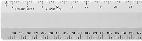 Alumicolor Architect 12 inch Ruler w/ 4 Bevel Scale for Drawing, Drafting & Engineering, Left to Right Calibrations Divided by 1/32, 1/16, 1/8, 1/4, Silver