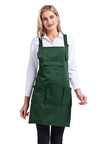Nanxson Apron with Pockets Cross Back Apron for Hair Stylist Gardening - color: Darkgreen