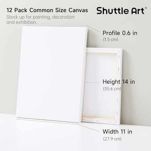 Shuttle Art Canvas for Painting, 12-Pack 11x14 Inch Stretched Canvas, 100% Cotton, Primed White Premium Blank Canvases, Ideal Art Supplies for Beginners Artists Acrylic Oil Acrylic Pouring - size: 12 Pack 11x14"