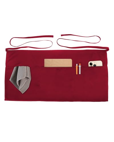 Xeoxarel Aprons with 4 Pockets (Available in 3 Pack / 7 Pack) 23.5'' X 11.5'' - color: 1 Pack Chef Apron- Wine Red