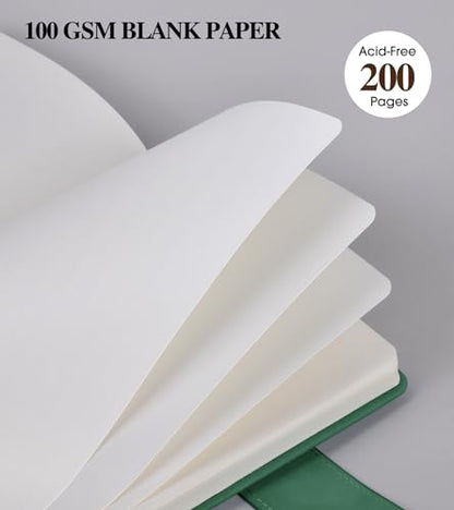 PAIBAS Blank Journal Notebook, A5 Hardcover Leather Sketchbook with 200 Pages Thick Blank Paper for Men Women, Unlined Drawing & Writing Journal, 5.9" x 8.4" Plain Notebook (green) - color: Green, size: Blank Page