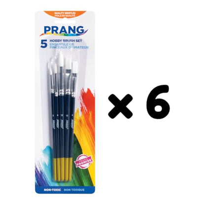 Prang Hobby Paint Brush Set, Assorted Sizes, 5 Brushes/Set, Pack of 6 Sets, 30 Brushes Total - size: 5 Count (Pack of 6)
