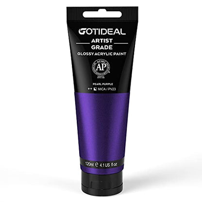 GOTIDEAL Metallic Acrylic Paint Pearl Purple Tubes(120ml, 4.1 oz) | Non Toxic, Non Fading, Rich Pigments,for Painters, Adults & Kids,Ideal for Canvas Wood Clay Fabric Ceramic Craft Supplies - color: Pearl Purple, style: Metallic