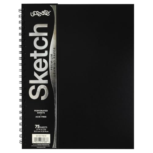 UCreate Poly Cover Sketch Book, Heavyweight, 9" x 12", Black, 75 Sheets - style: Black; 9" x 12"
