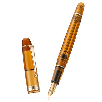Asvine V126 Vacuum Filling System Fountain Pen Gold Plated Fine Point, Brown Pen Gift Case - color: Transparent brown, style: Fine Point