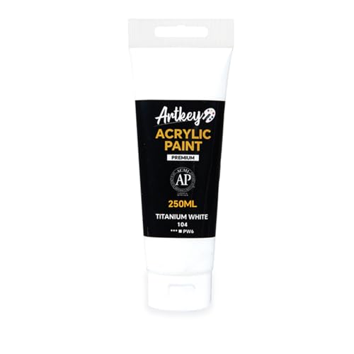 Artkey Acrylic Paint - Titanium White (250 ml/8.45 oz) Tubes, Rich & Vibrant Pigments, Professional Artists Acrylic Paints - Art Supplies for Canvas Wood Rock Clay Fabric Ceramics Art Crafts Painting - color: Titanium White, size: 8.45 Fl Oz (Pack of 1)