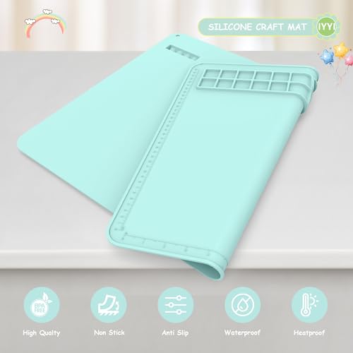 Silicone Painting Mat, 20"X16" Paint Mat with Cup, Siliocne Craft Pad for Clay, Watercolor Painting, Resin, Clay, Paint Pad with Raised Edge (Pale Blue) - color: Pale Blue
