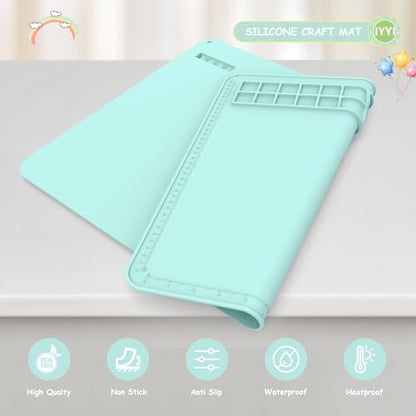 Silicone Painting Mat, 20"X16" Paint Mat with Cup, Siliocne Craft Pad for Clay, Watercolor Painting, Resin, Clay, Paint Pad with Raised Edge (Pale Blue) - color: Pale Blue