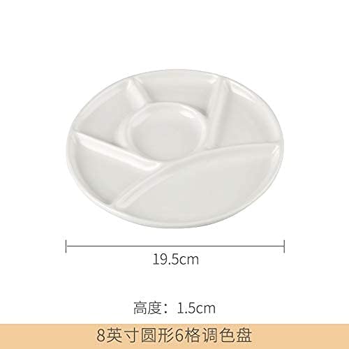 Ceramic Artist Paint Pallet,Tray,Palette,Easy to Clean Porcelain Mixing Tray for Watercolor Gouache Painting,6 Wells,8 inch, White, Round