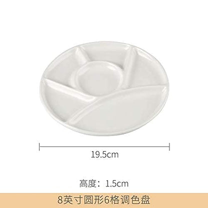 Ceramic Artist Paint Pallet,Tray,Palette,Easy to Clean Porcelain Mixing Tray for Watercolor Gouache Painting,6 Wells,8 inch, White, Round