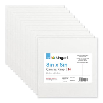 KINGART White Canvas Panel Set – Square, 8x8 Inch, 14-Pack – 100% Cotton, Pre-Primed Gesso Artist Boards for Acrylic, Oil, Sketching, & Mixed Media Painting - color: White, size: 8" x 8"