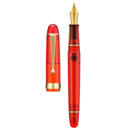 Asvine V126 Vacuum Filling Fountain Pen Extra Fine Nib, Transparent Red Acrylic, Large-Capacity with Gift Case - color: Transparent Red, style: Extra Fine Point