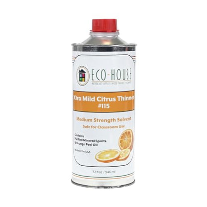 115 Xtra Mild Paint Thinner – Citrus Scent, Low Odor, Safe Alternative to Turpentine – Eco-Friendly Solvent for Oil Paints, Natural Resins & Varnishes – 946ml (32 oz) - size: 32 Fl Oz (Pack of 1)