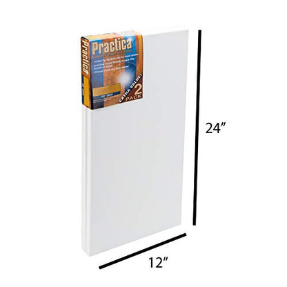 Practica Economy Stretched Cotton Canvas - Acid-Free Acrylic Primed Canvas for Acrylics, Pastels, Graphite, & More! - [2-Pack - 12x24] - size: 12x24"