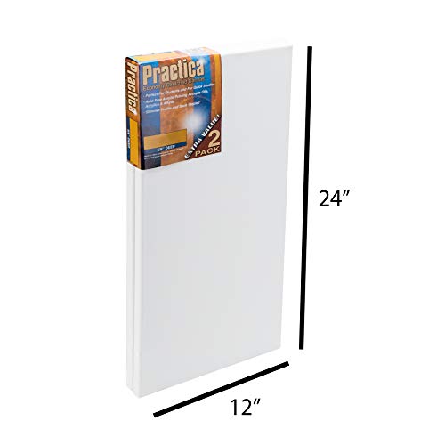 Practica Economy Stretched Cotton Canvas - Acid-Free Acrylic Primed Canvas for Acrylics, Pastels, Graphite, & More! - [2-Pack - 12x24] - size: 12x24"