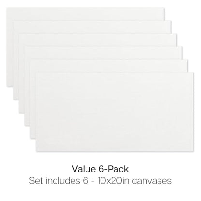 KINGART 841-6 Stretched White Canvas for Painting, 10 x 20 Inch, Pack of 6 | 100% Cotton Canvas, Triple Primed Acid-Free Gesso, Ready to Paint, Back-Stapled, Pine Bars - size: 10 x 20 Inch