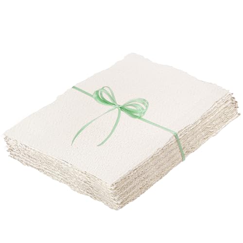 Watercolor Paper 8.5 x 11, 160 GSM Deckled Edge Handmade Paper, 50 Sheets | cold-pressed paper, rough texture, for wedding invitations, cards, watercolor art and crafts - size: 8.5 x 11inch