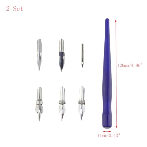 2 Set of Wood Dip Pens with Pen Nibs, Blue - color: Blue