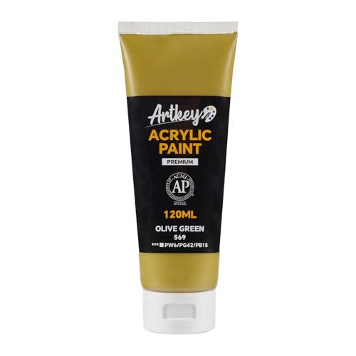 Artkey Acrylic Paint - Olive Green (120 ml/4.06 oz) Tubes, Rich & Vibrant Pigments, Professional Artists Acrylic Paints - Art Supplies for Canvas Wood Rock Clay Fabric Ceramics Art Crafts Painting - color: Olive Green, size: 4.06 Fl Oz (Pack of 1)