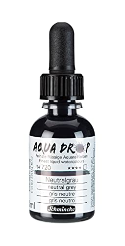 Schmincke - AQUA DROP, liquid, pigment-based watercolorcolour, neutral grey in 30 ml pipette bottle, 24720034, for watercolorpainting, urban sketching, calligraphy, handlettering, lightfast - color: 720 neutral grey