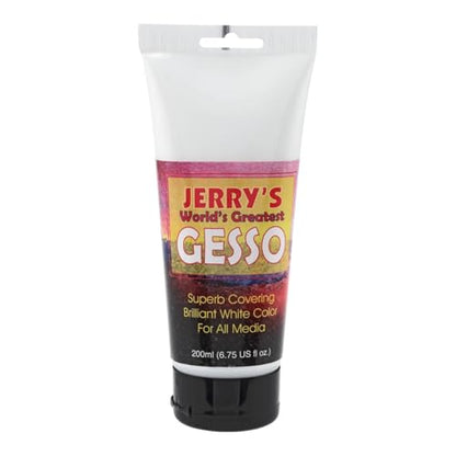 Jerry's World's Greatest Acrylic Ultra Bright White Gesso Primer - Non-Yellowing - Highly Pigmented Gesso Primer ideal for Students, Professionals, Artists - 200ml Tester Tube - size: 6.76 Fl Oz (Pack of 1)