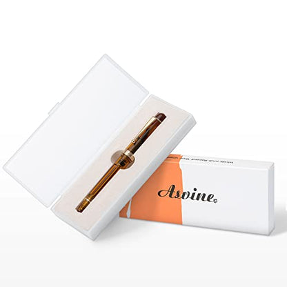 Asvine V126 Vacuum Filling System Fountain Pen Gold Plated Fine Point, Brown Pen Gift Case - color: Transparent brown, style: Fine Point