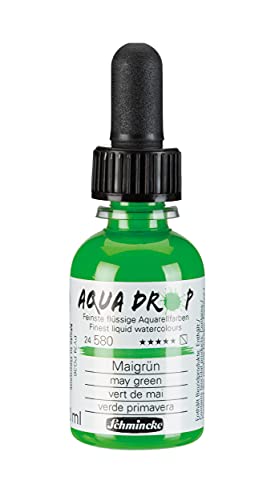 Schmincke - AQUA DROP, liquid, pigment-based watercolour, may green in 30 ml pipette bottle, 24580034, for watercolorpainting, urban sketching, calligraphy, handlettering, lightfast - color: 580 may green
