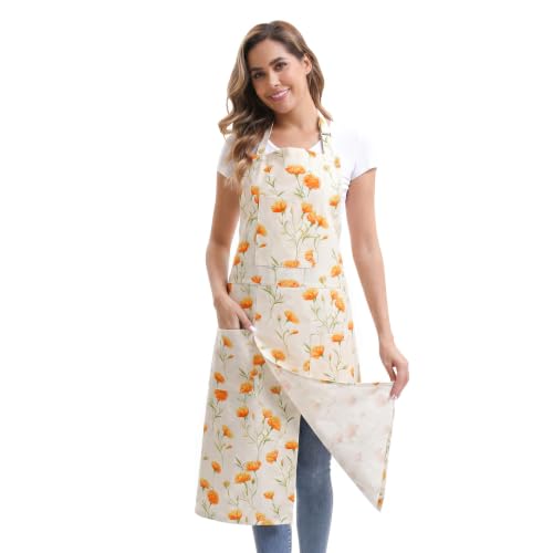 Nanxson Pottery Apron Split Leg with 3 Pockets & Adjustable Buckle | cotton material,Long apron,adjustable waist tie,for Pottery Ceramic Wheel DIY Art Garden - color: Yellow Flower