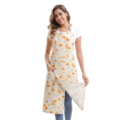 Nanxson Pottery Apron Split Leg with 3 Pockets & Adjustable Buckle | cotton material,Long apron,adjustable waist tie,for Pottery Ceramic Wheel DIY Art Garden - color: Yellow Flower