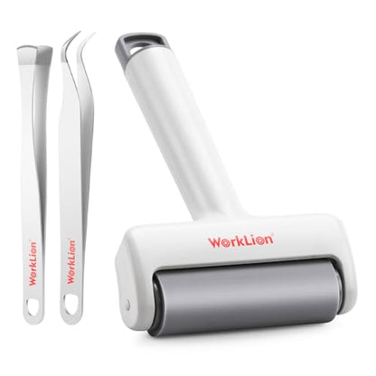Brayer Roller & Mat Tweezers Remover Set: Worklion Brayer Compatible with Cricut/Brother Printmaking and Crafts Stamping, Plus Two functioned Tweezers Perfect for Fabric, Vinyl, Iron-On and Paper