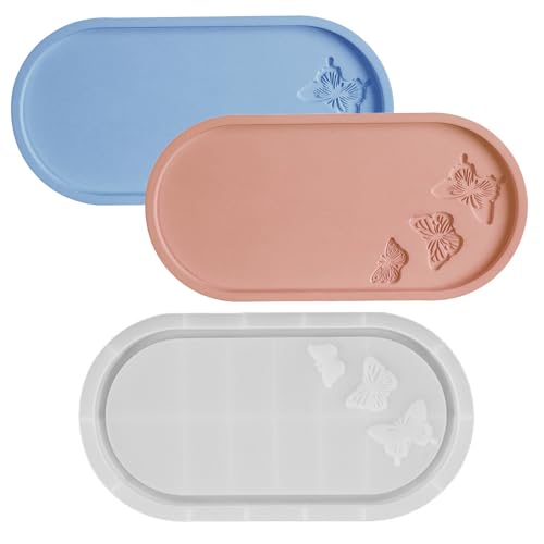 Butterfly Carved Tray Resin Mold Large Oval Tray Silicone Molds Resin Concrete Storage Mold for Jewelry Trinket Makeup Candle Holder Soap Dish DIY Epoxy Casting Cement Art Craft Home Decor - color: Butterfly Carving Oval Tray