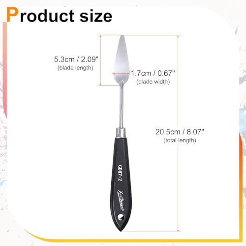 HARFINGTON Palette Knife Painting Tool 8.07" Stainless Steel Pointed Blade Spatula Painting Pallet Knife with Hole Design Beech Wood Handle for Oil Acrylic Canvas, Black/Silver - size: 8.07" x 2.09" x 0.67"
