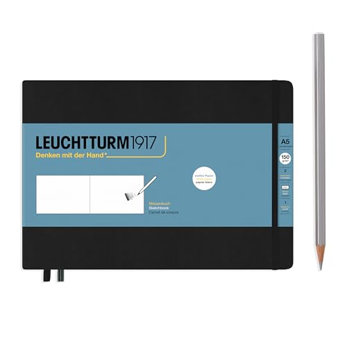 Leuchtturm1917 - Medium Landscape Hardcover Sketchbook (Black) - 112 Pages of 150g/m² Paper - color: Black, size: Medium Landscape (A5)