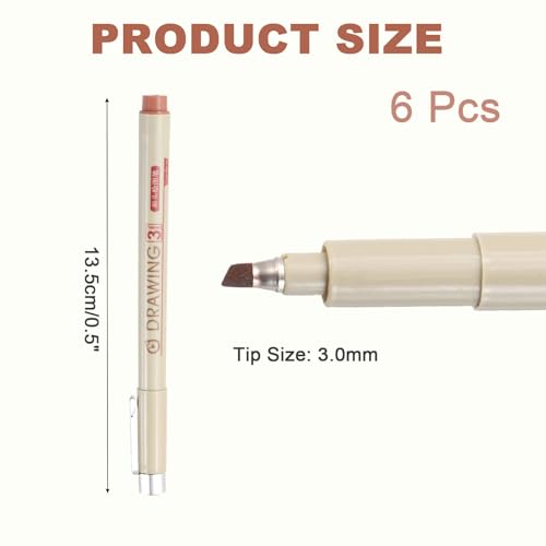 MECCANIXITY 3 Fineliner Ink Pens, 6Pcs 3.0mm Brown Micro Pens with Waterproof Archival Ink for Watercolor Sketching Cartoon Technical Drawing - style: 3#