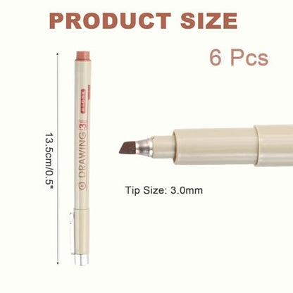 MECCANIXITY 3 Fineliner Ink Pens, 6Pcs 3.0mm Brown Micro Pens with Waterproof Archival Ink for Watercolor Sketching Cartoon Technical Drawing - style: 3#