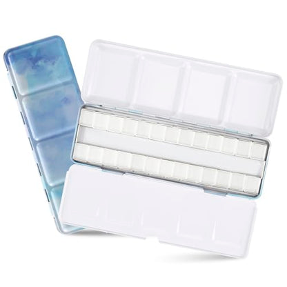 Empty Watercolor Palette Tin with 24 Half Pans, Metal Paint Tray and Mixing Wells, Customizable Travel Watercolor Palette for Plein Air, Studio, and Artists