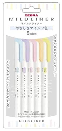 Zebra Line Marker, Thick & Fine Water Based Pigment, Mildliner, 5 Colors, WKT7-5C-YC