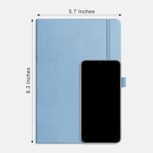 RETTACY Dotted Journal Notebook, 192 Pages, A5 Medium Size (5.7'' x 8.3'') | Leather Hardcover, 100 GSM Thick Paper, for Journaling, Planning, Tracking (Light Blue) - color: Light Blue, style: Dotted
