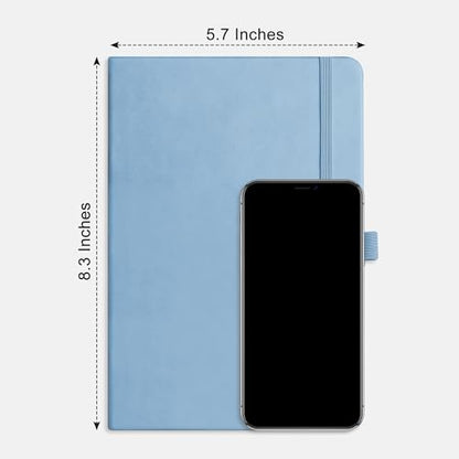 RETTACY Dotted Journal Notebook, 192 Pages, A5 Medium Size (5.7'' x 8.3'') | Leather Hardcover, 100 GSM Thick Paper, for Journaling, Planning, Tracking (Light Blue) - color: Light Blue, style: Dotted
