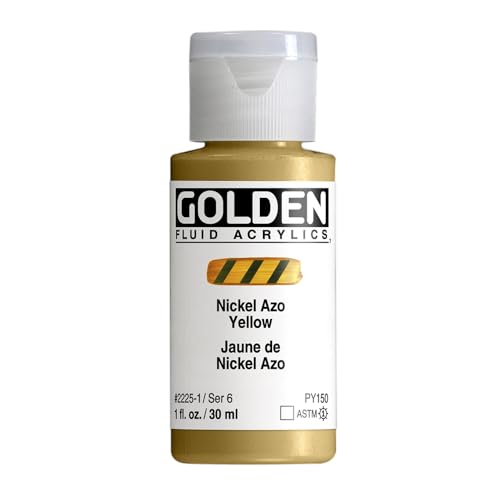 GOLDEN Fluid Acrylics, Nickel Azo Yellow, 1 fl. oz. Bottle, Professional Acrylic Paint, Transparent