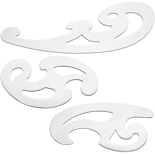 Fulmoon 3 Pcs Stainless Steel French Curve Ruler for Sewing Tools Metal Drafting Stencils Reusable Drafting Templates Drawing Ruler for Leather Craft Professional Drawing Rulers