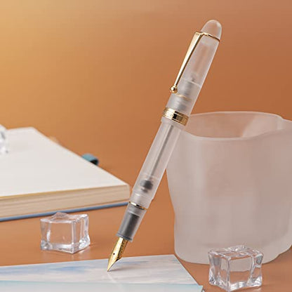Asvine V126 Vacuum Filling Fountain Pen Extra Fine Nib, Frosted Transparent Clear Acrylic, Large-Capacity with Gift Case - color: Frosted clear, style: Extra Fine Point